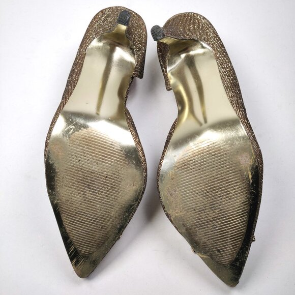 Festive Betsey Johnson Metallic Gold Glitter Jezzy D'orsay Heels Dress Pump - Picture 9 of 13